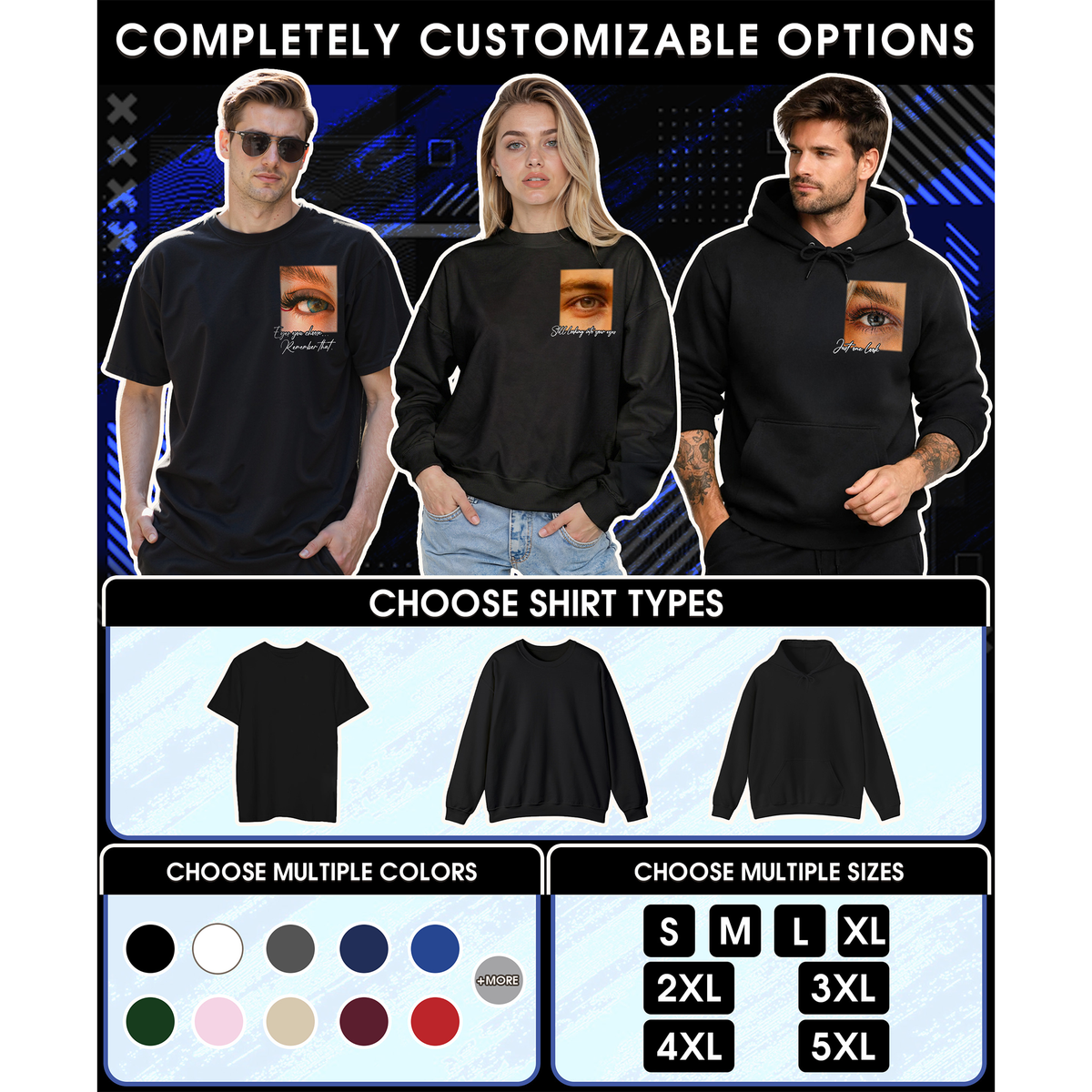 Custom Photo Couple Shirt with Eyes Pocket & Text - Personalized Photo Shirt