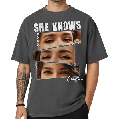 Custom Photo Couple Shirt with 3 Eyes Photo Strips & Text - Personalized Photo Shirt