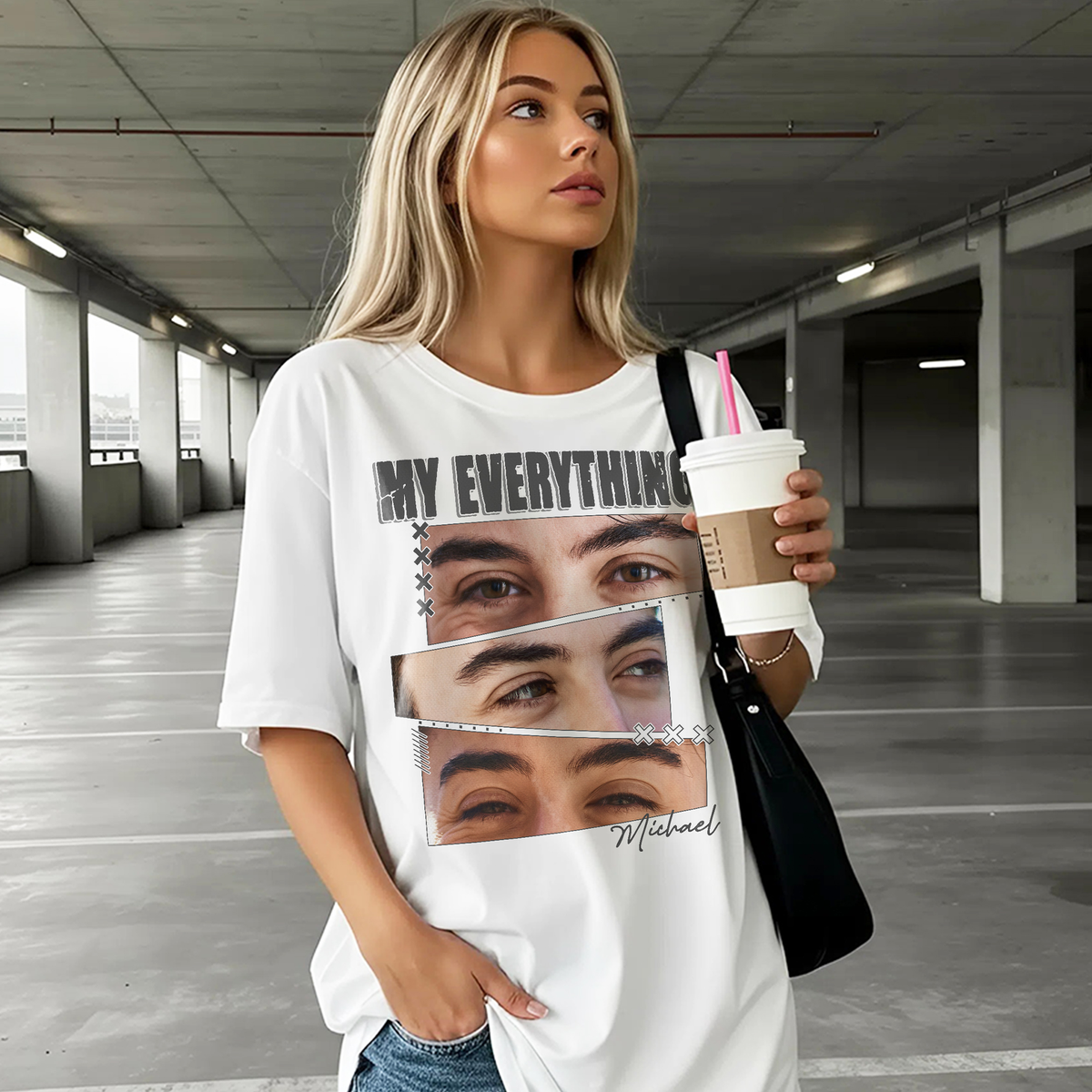 Custom Photo Couple Shirt with 3 Eyes Photo Strips & Text - Personalized Photo Shirt