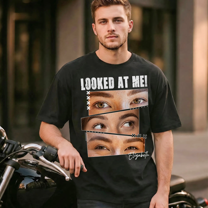 Custom Photo Couple Shirt with 3 Eyes Photo Strips & Text - Personalized Photo Shirt