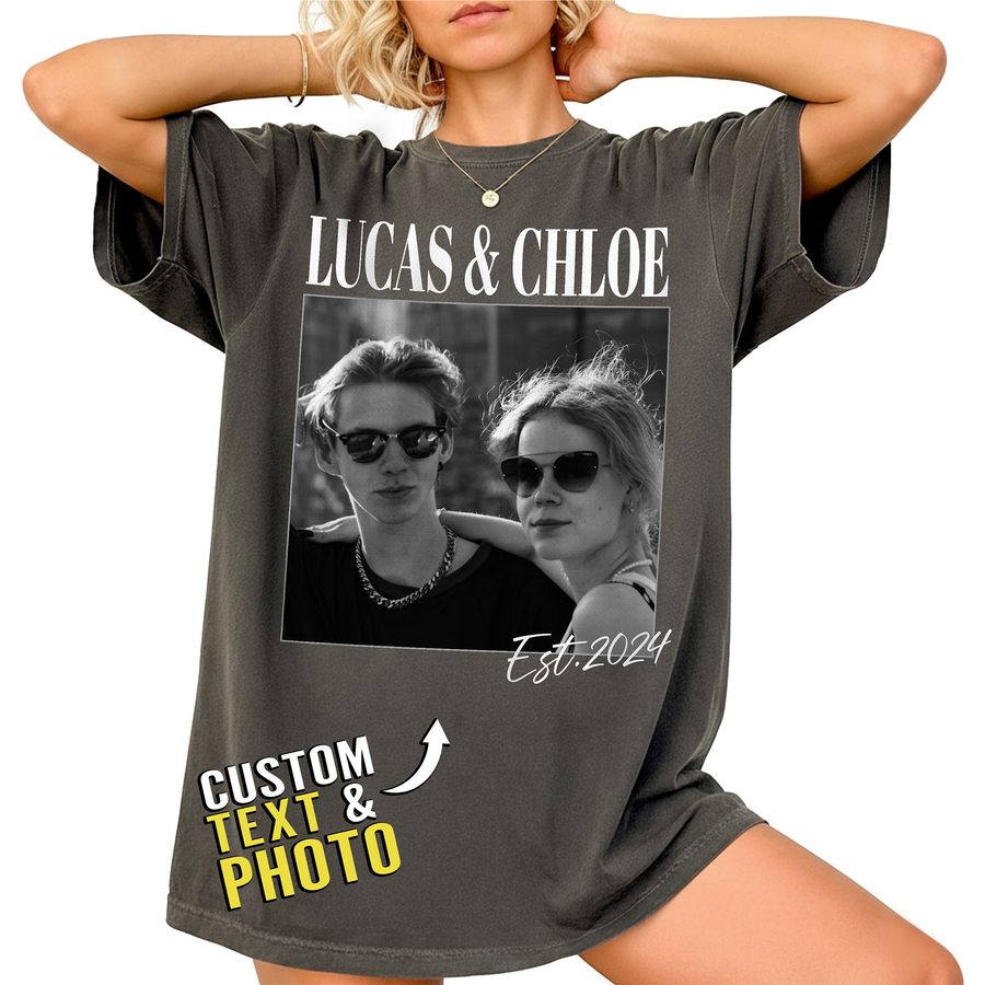 Custom Photo Couple Shirt with Names & Est. Year - Personalized Photo Shirt