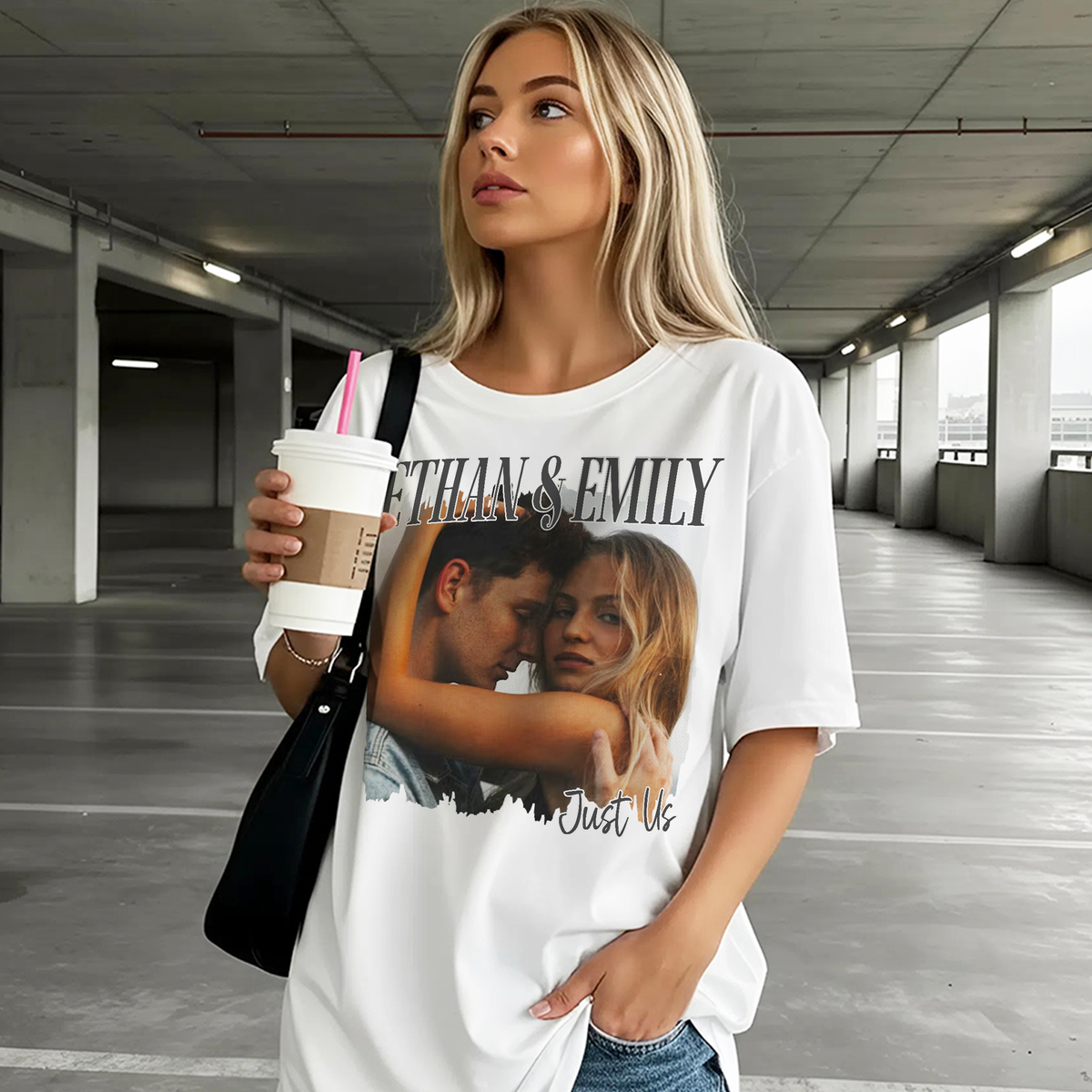 Custom Photo Couple Shirt with Names, Est. Year & Torn Edge - Personalized Photo Shirt