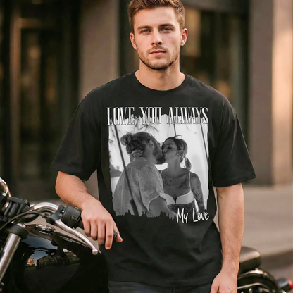 Custom Photo Couple Shirt with Names, Est. Year & Torn Edge - Personalized Photo Shirt