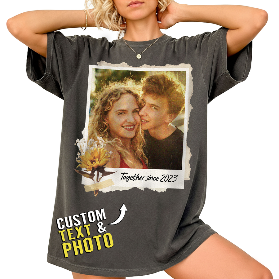 Custom Photo Couple Shirt with Polaroid Frame & Together Since - Personalized Photo Shirt