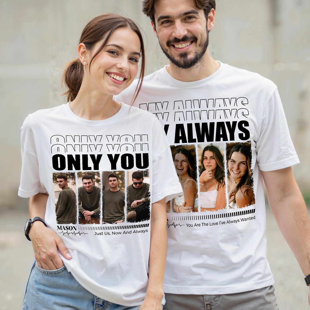 Custom Photo Couple Shirt with My Love, 4 Photo Strip & Name - Personalized Photo Shirt