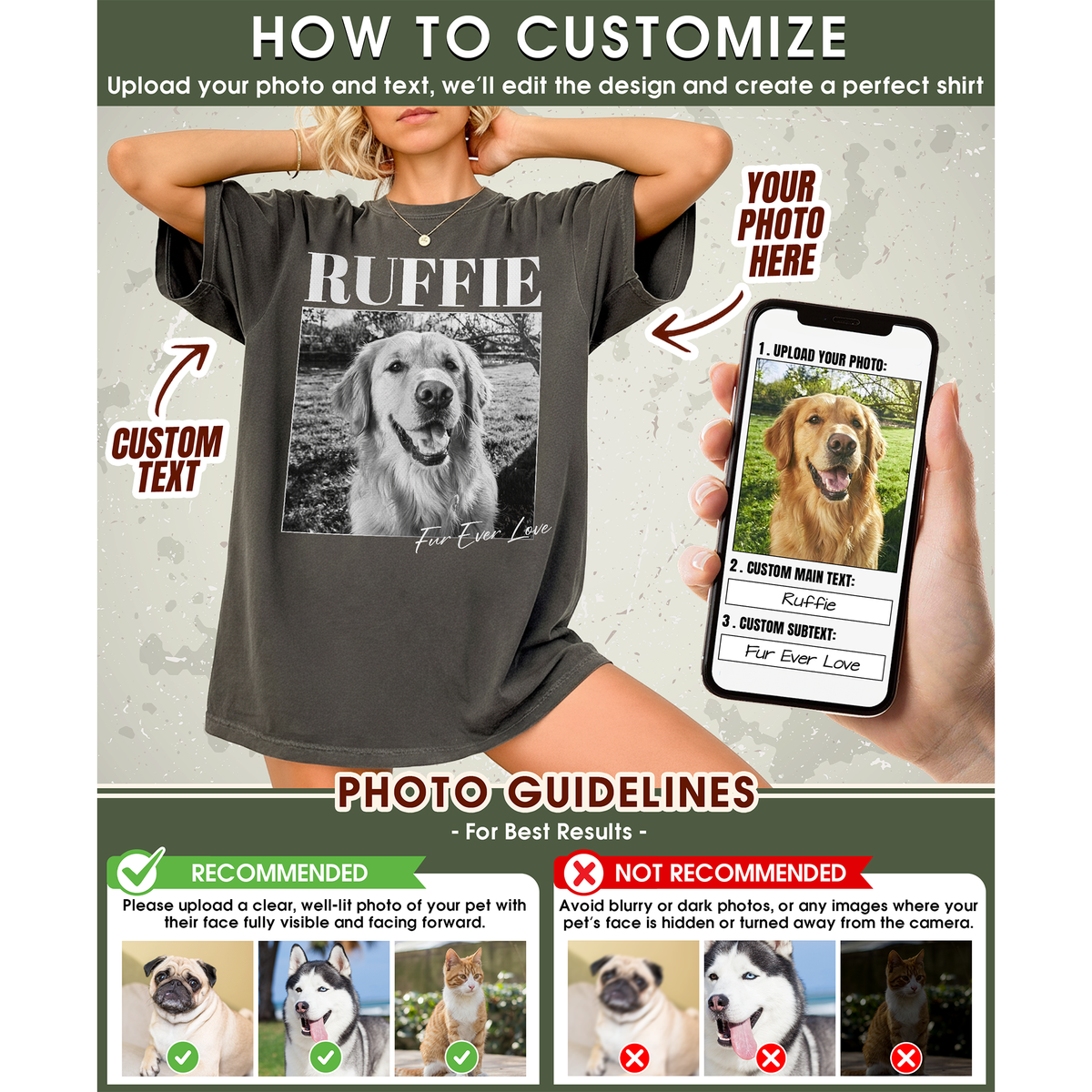 Custom Photo Dog Shirt with Retro Portrait and Pet Name - Personalized Photo Shirt