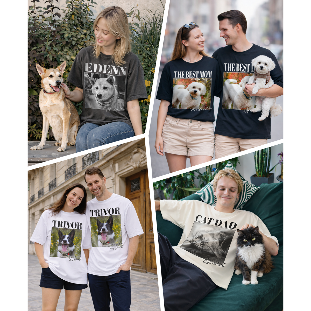 Custom Photo Dog Shirt with Retro Portrait and Pet Name - Personalized Photo Shirt