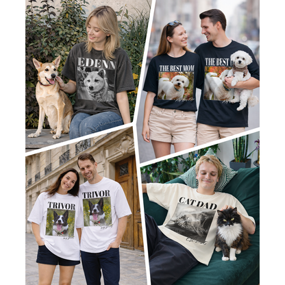 Custom Photo Dog Shirt with Retro Portrait and Pet Name - Personalized Photo Shirt