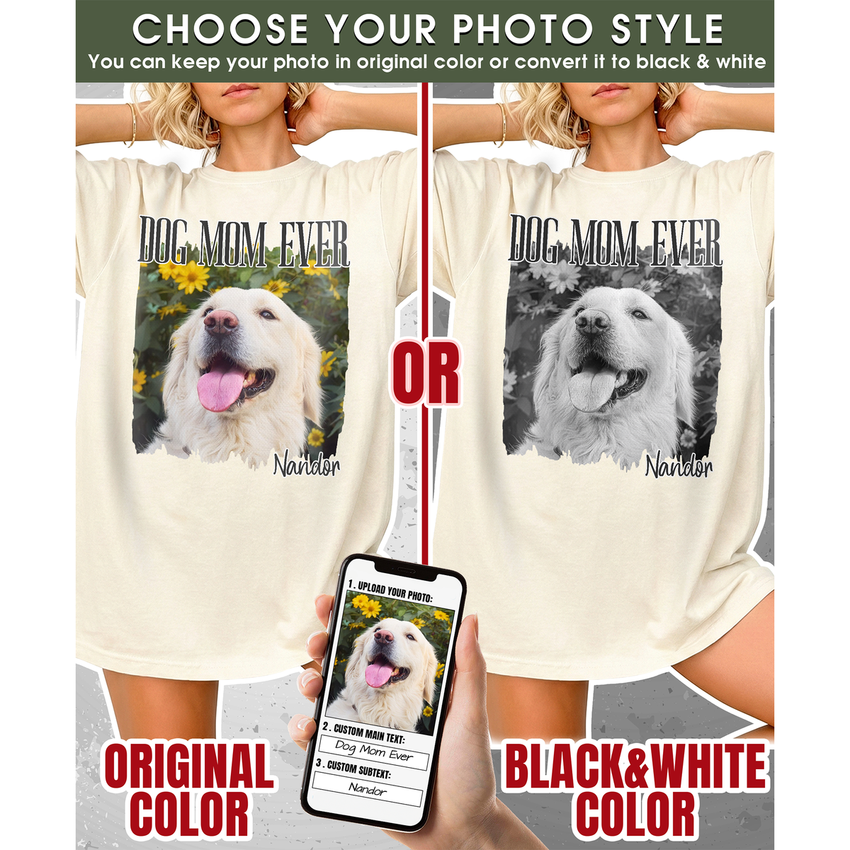 Custom Dog Mom Shirt with Photo and Pet Name - Personalized Photo Shirt