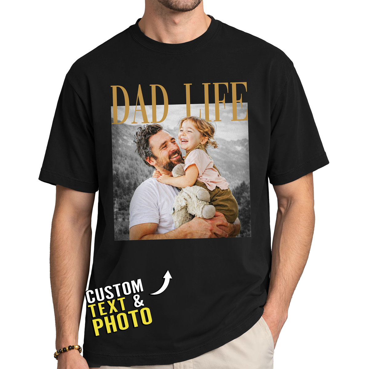 Custom Photo Dad Shirt with Dad Life & Name - Personalized Dad Shirt