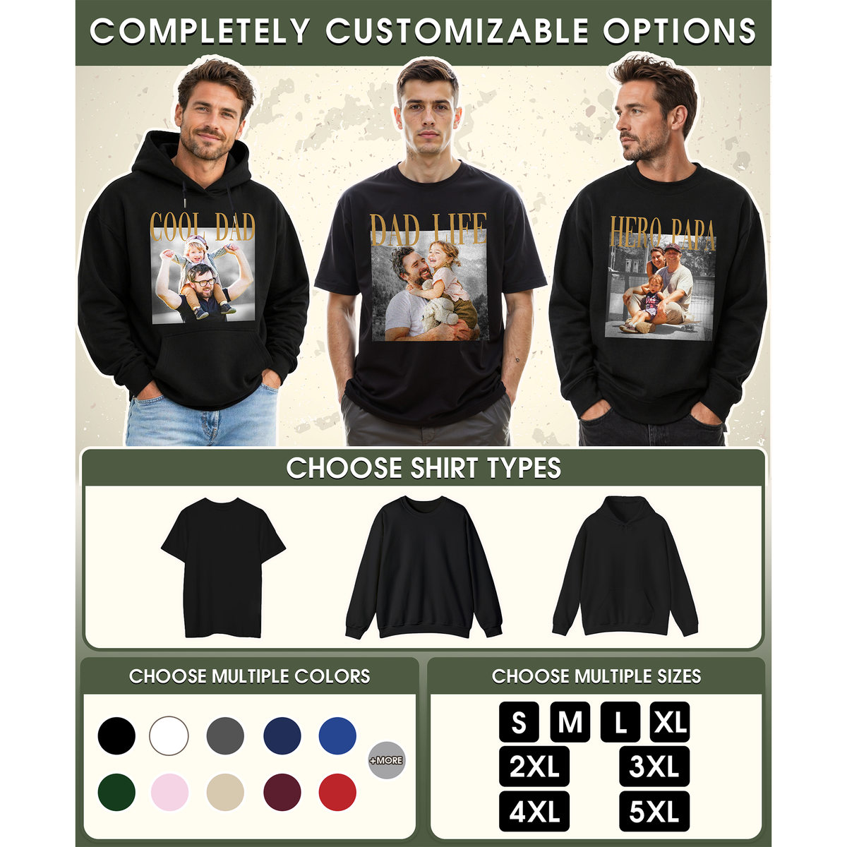 Custom Photo Dad Shirt with Dad Life & Name - Personalized Dad Shirt