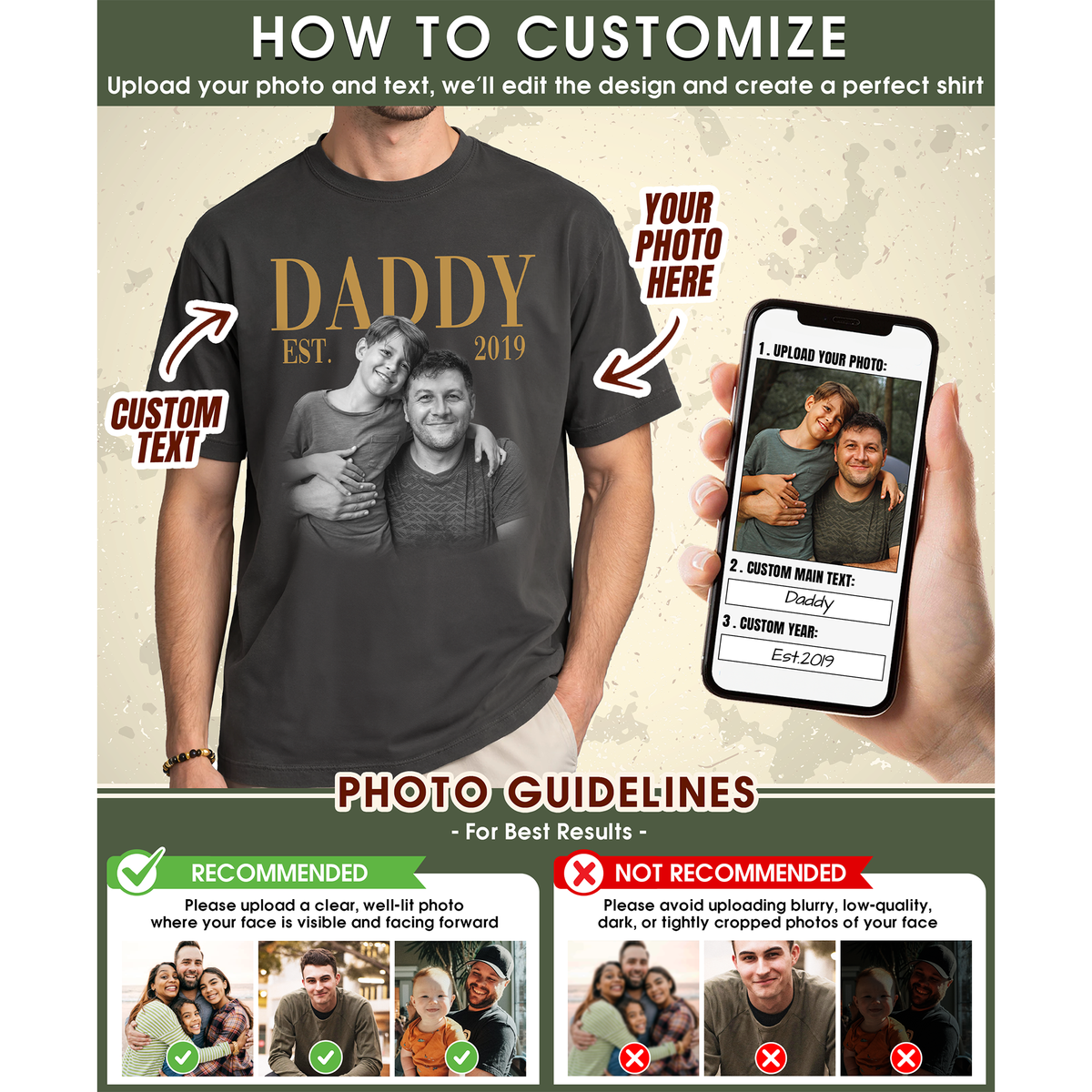Custom Photo Dad Shirt with Daddy, Name & Est. Year - Personalized Dad Shirt