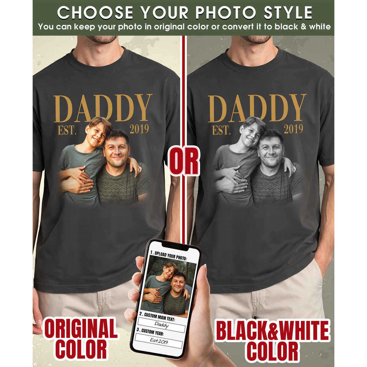 Custom Photo Dad Shirt with Daddy, Name & Est. Year - Personalized Dad Shirt