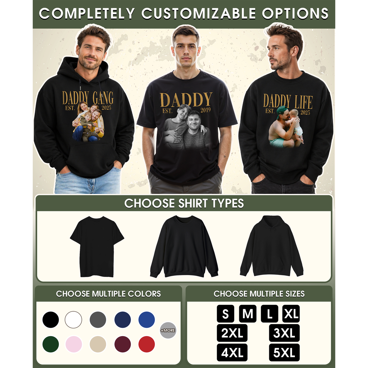 Custom Photo Dad Shirt with Daddy, Name & Est. Year - Personalized Dad Shirt