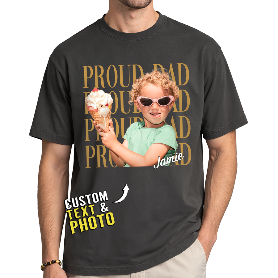 Custom Photo Dad Shirt with Proud Dad & Kid Name - Personalized Dad Shirt