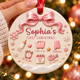 Baby First Christmas - Personalized First Christmas Ornament for Newborn, Birth Stats Keepsake - Circle Ceramic Ornament