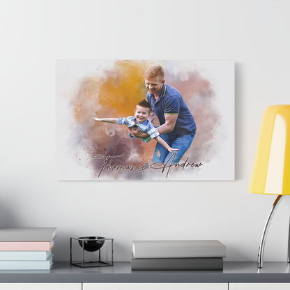 Custom Photo Watercolor Portrait Dad and Daughter Best Dad Ever Canvas - Personalized Wall Art