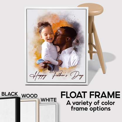 Custom Photo Watercolor Portrait Dad and Daughter Best Dad Ever Canvas - Personalized Wall Art