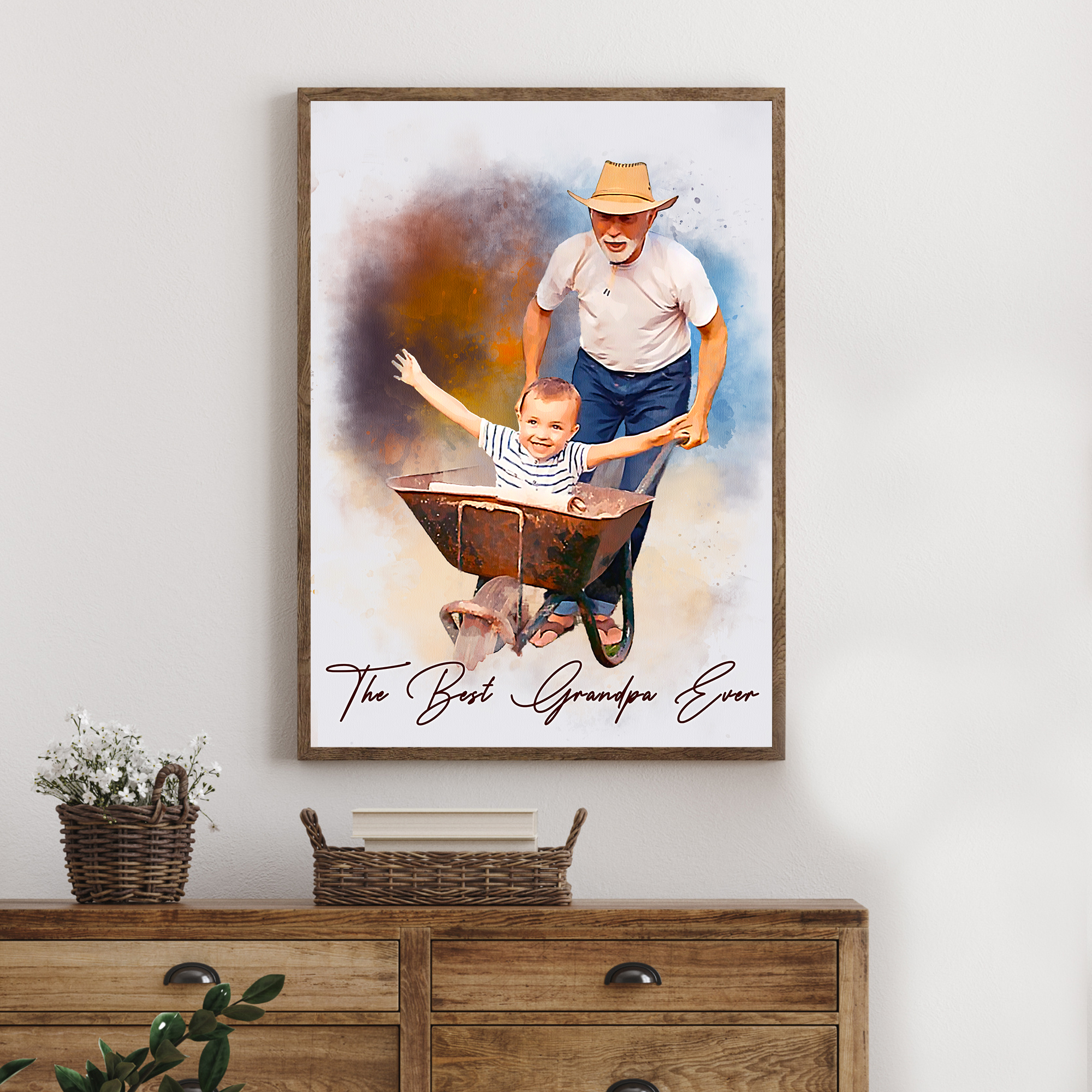 Custom Photo to Watercolor Canvas Painting, Unique Father's Day Gift for Dad from Son Daughter