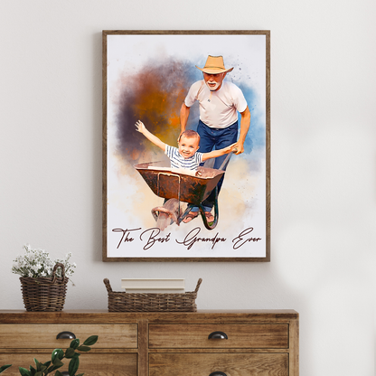 Custom Photo Watercolor Portrait Dad and Daughter Best Dad Ever Canvas - Personalized Wall Art