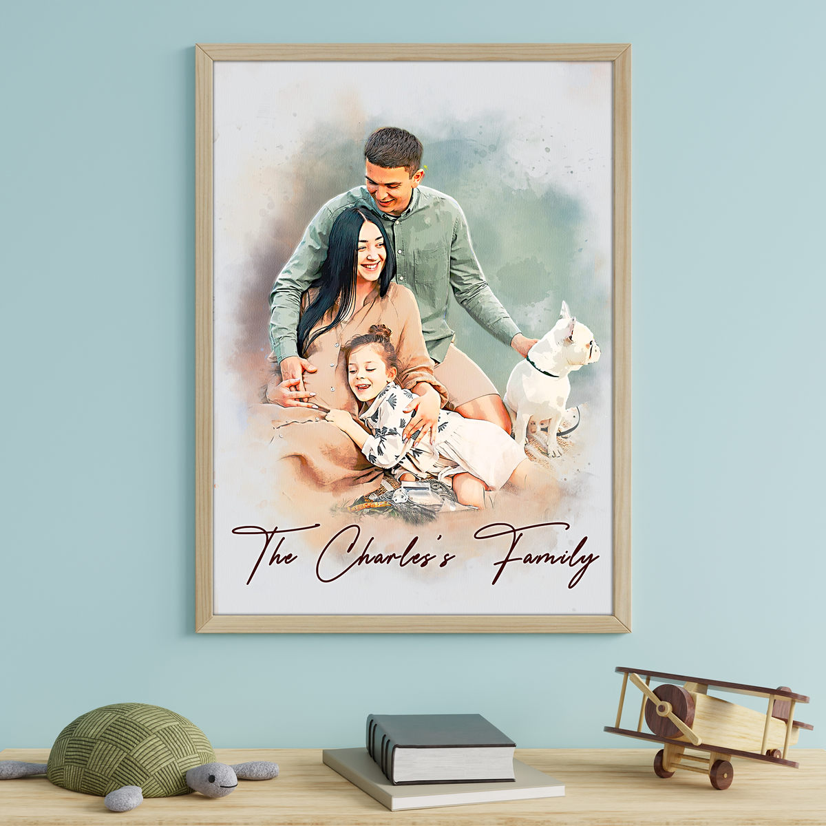 Custom Photo Watercolor Portrait Dad and Daughter Best Dad Ever Canvas - Personalized Wall Art