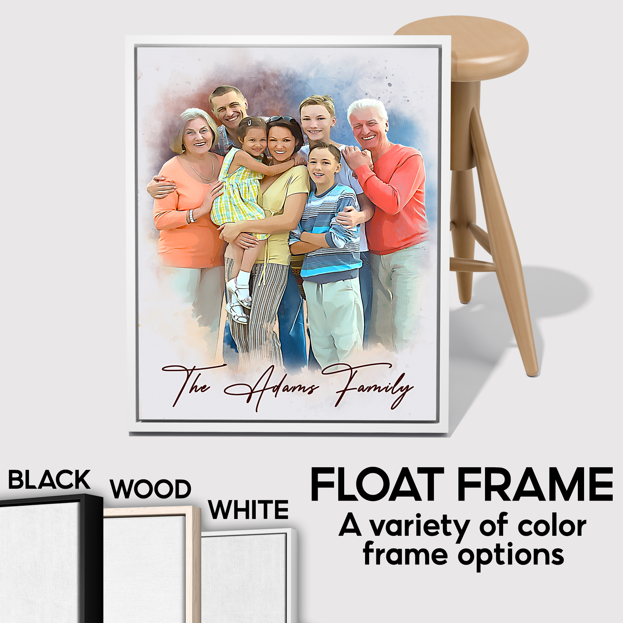 Personalized Watercolor Family Portrait Canvas Wall Art, Custom Gift for Parents on Mother's Father's Day