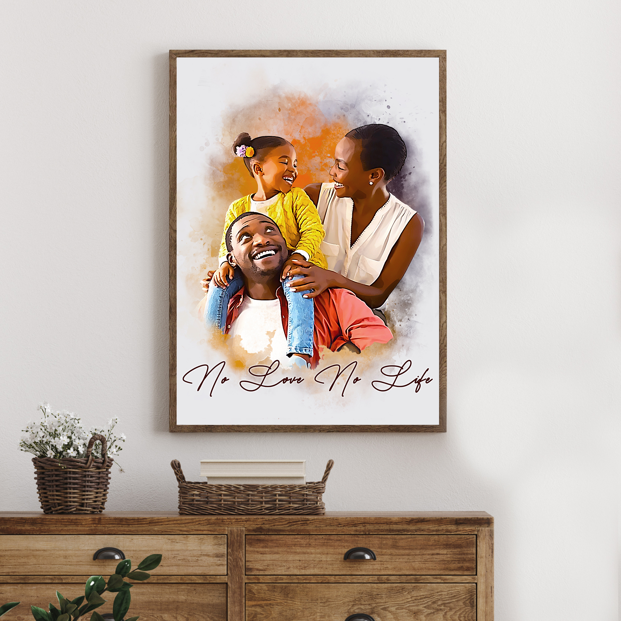 Personalized Watercolor Family Portrait Canvas Wall Art, Custom Gift for Parents on Mother's Father's Day