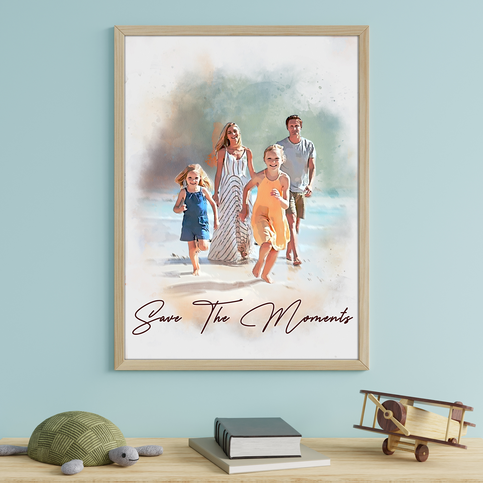 Personalized Watercolor Family Portrait Canvas Wall Art, Custom Gift for Parents on Mother's Father's Day