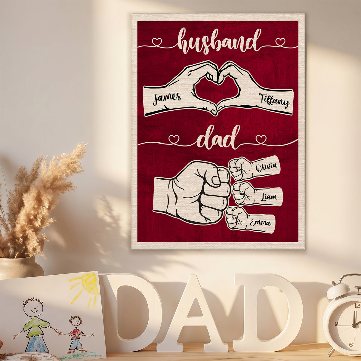Personalized Fist Bump Husband Wall Art - Custom Kid's Name Canvas -  Father's Day Gift for Dad, Grandpa