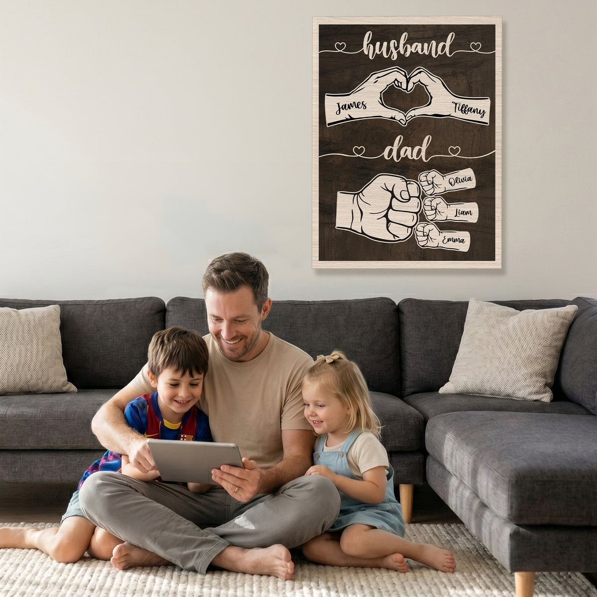 Personalized Fist Bump Husband Wall Art - Custom Kid's Name Canvas -  Father's Day Gift for Dad, Grandpa