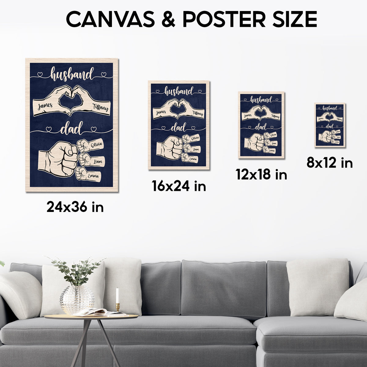Personalized Fist Bump Husband Wall Art - Custom Kid's Name Canvas -  Father's Day Gift for Dad, Grandpa