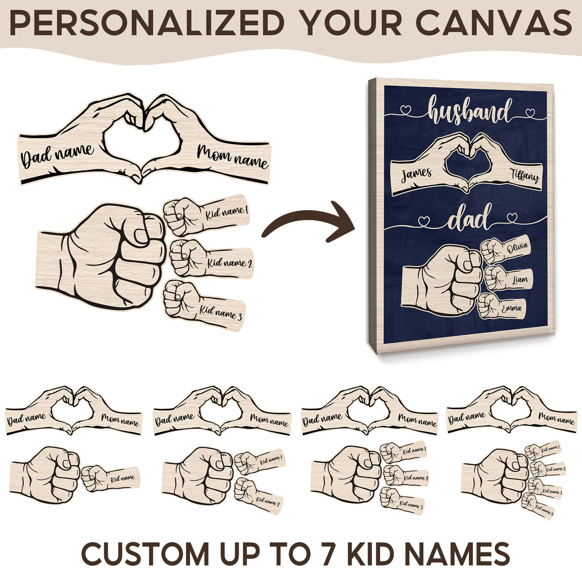 Personalized Fist Bump Husband Wall Art - Custom Kid's Name Canvas -  Father's Day Gift for Dad, Grandpa