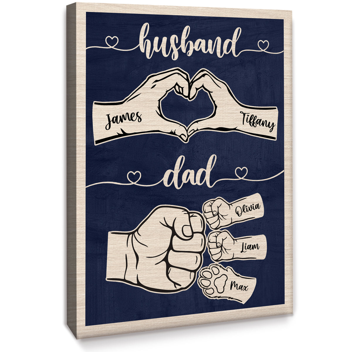 Personalized Fist Bump Husband Wall Art - Custom Kid's Name Canvas - Dog Dad, Cat Dad Father's Day Gift