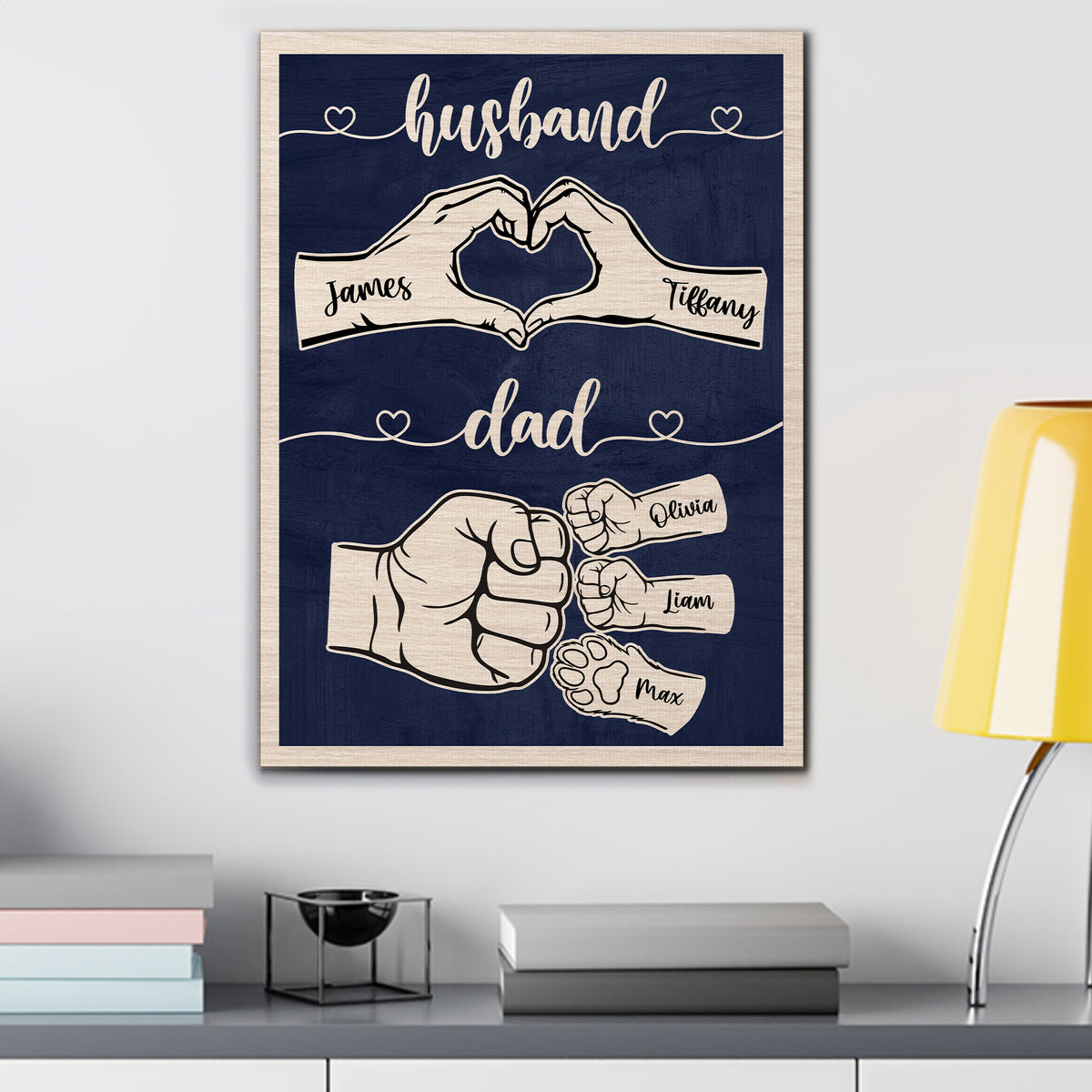 Personalized Fist Bump Husband Wall Art - Custom Kid's Name Canvas - Dog Dad, Cat Dad Father's Day Gift