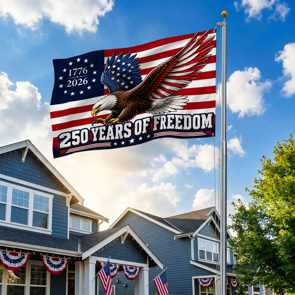 250 Years Freedom USA Premium Flag - 1776 2026 Eagle Betsy Ross Grommet Flag - 4th of July Decorations Double Sided
