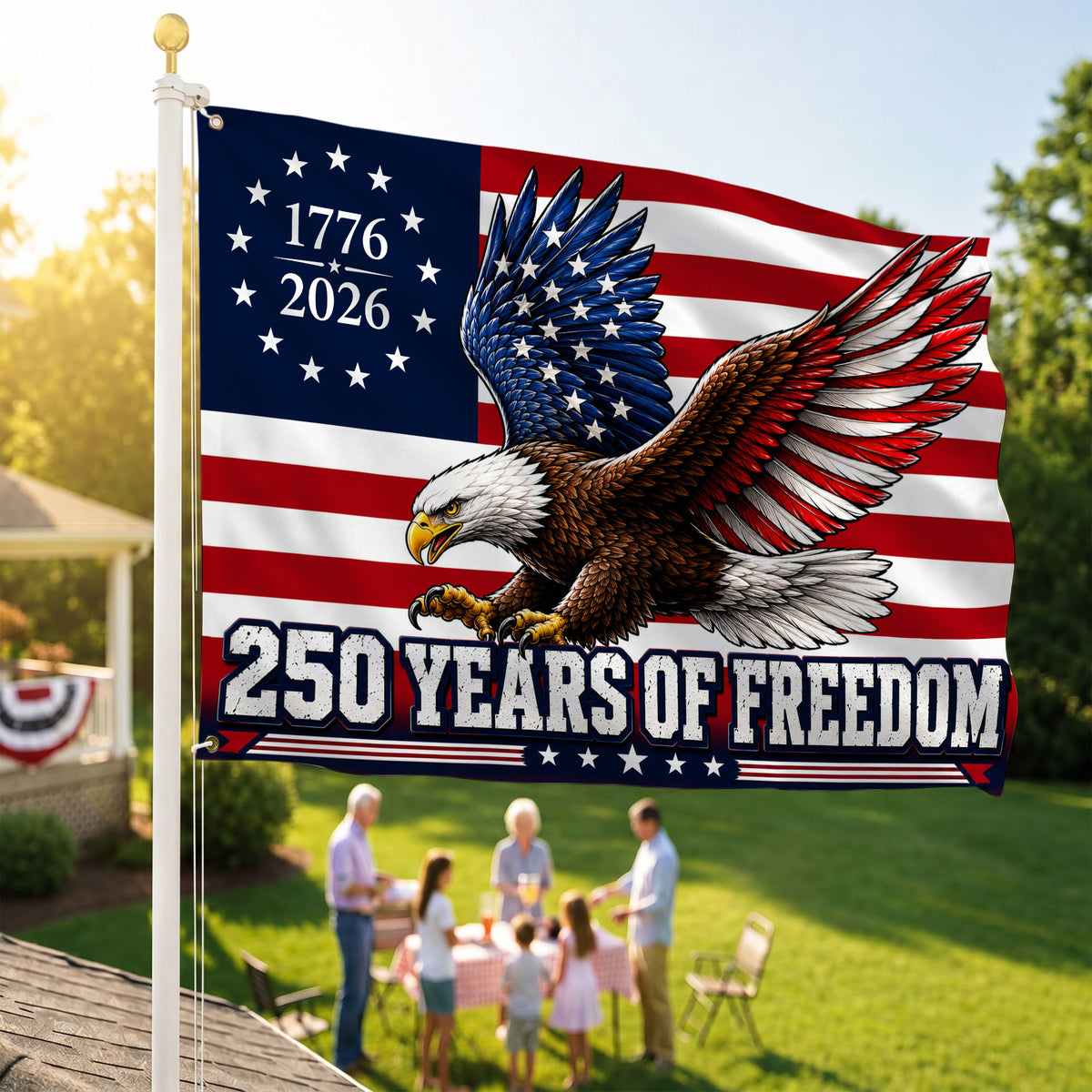 250 Years Freedom USA Premium Flag - 1776 2026 Eagle Betsy Ross Grommet Flag - 4th of July Decorations Double Sided