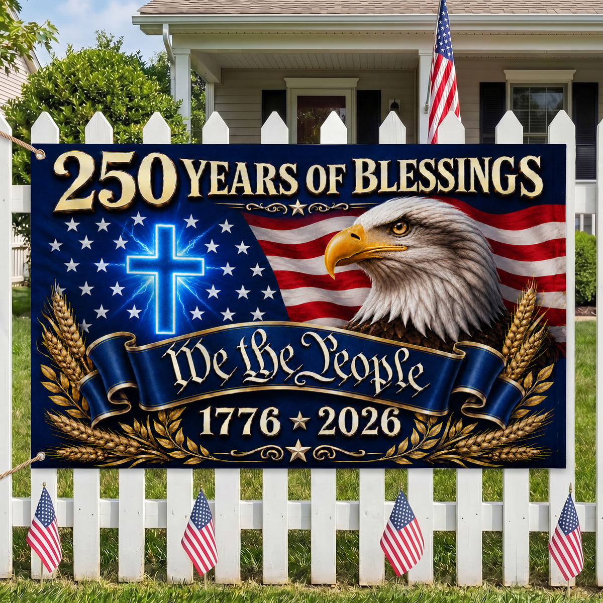 250 Years of Blessing God 1776 2026 Flag - Premium Patriotic Eagle Grommet Flag - 4th of July Decorations Double Sided