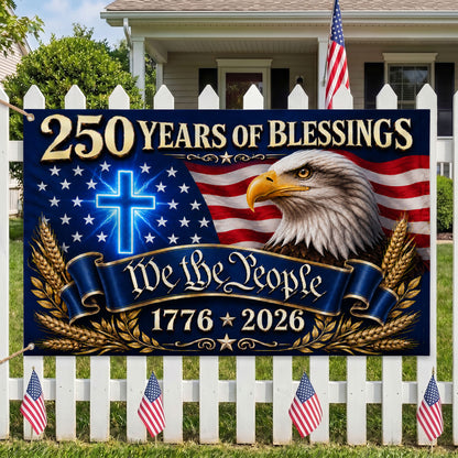 America 250th Eagle Cross We The People House Flag - Patriotic Outdoor Decor