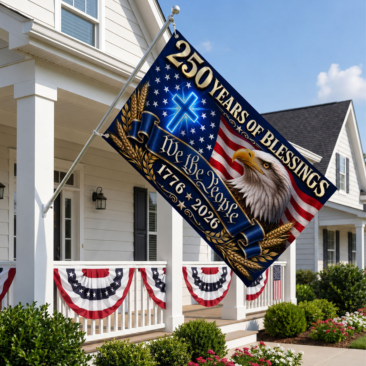 250 Years of Blessing God 1776 2026 Flag - Premium Patriotic Eagle Grommet Flag - 4th of July Decorations Double Sided