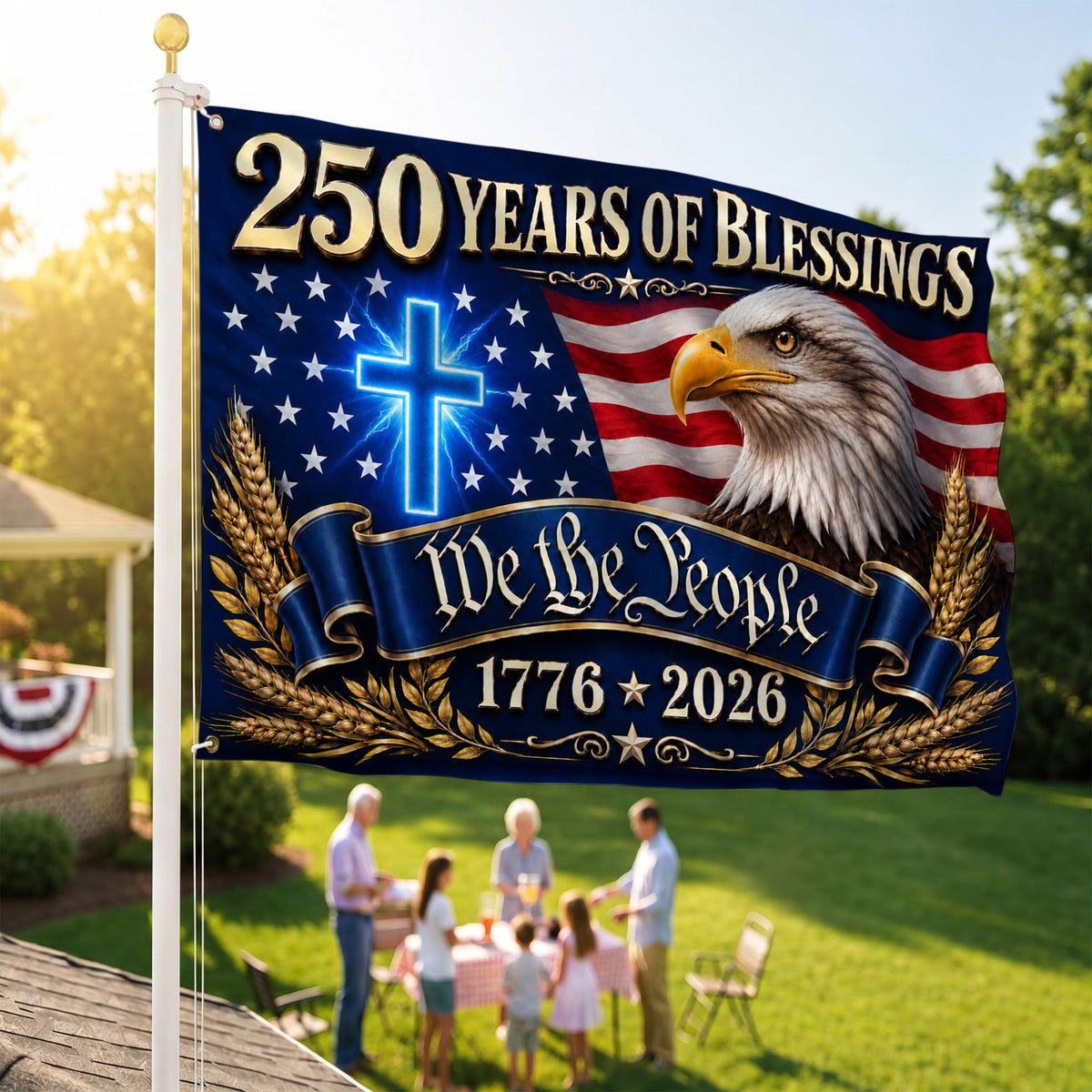 250 Years of Blessing God 1776 2026 Flag - Premium Patriotic Eagle Grommet Flag - 4th of July Decorations Double Sided