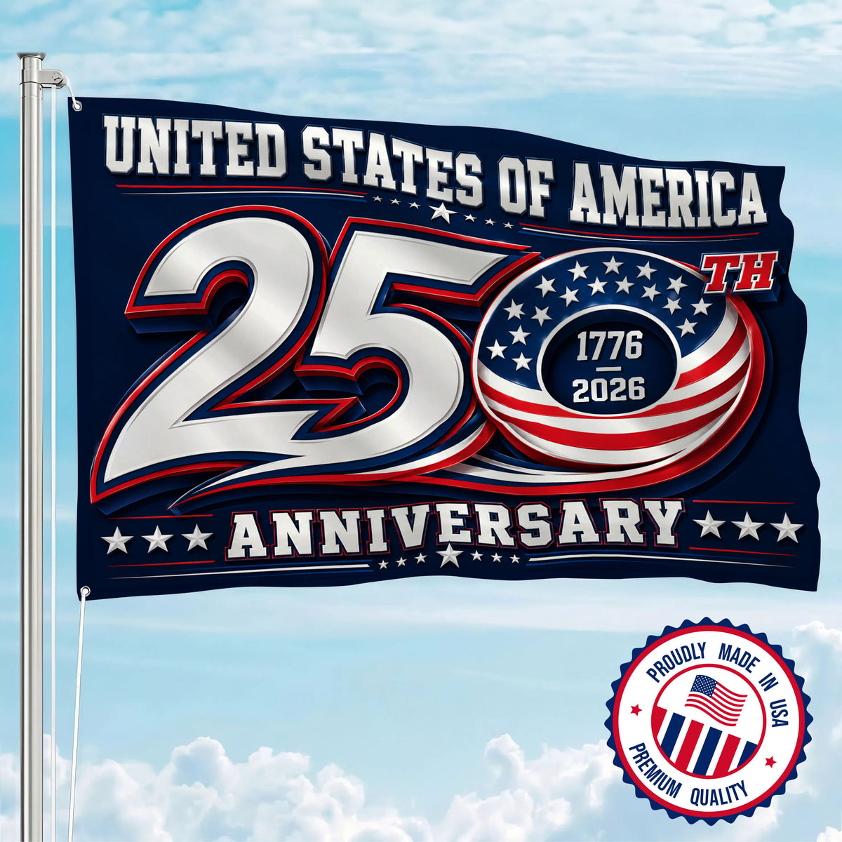 1776 2026 Premium Flag for America - 250th Anniversary Patriotic Grommet Flag - 4th of July Decorations Double Sided