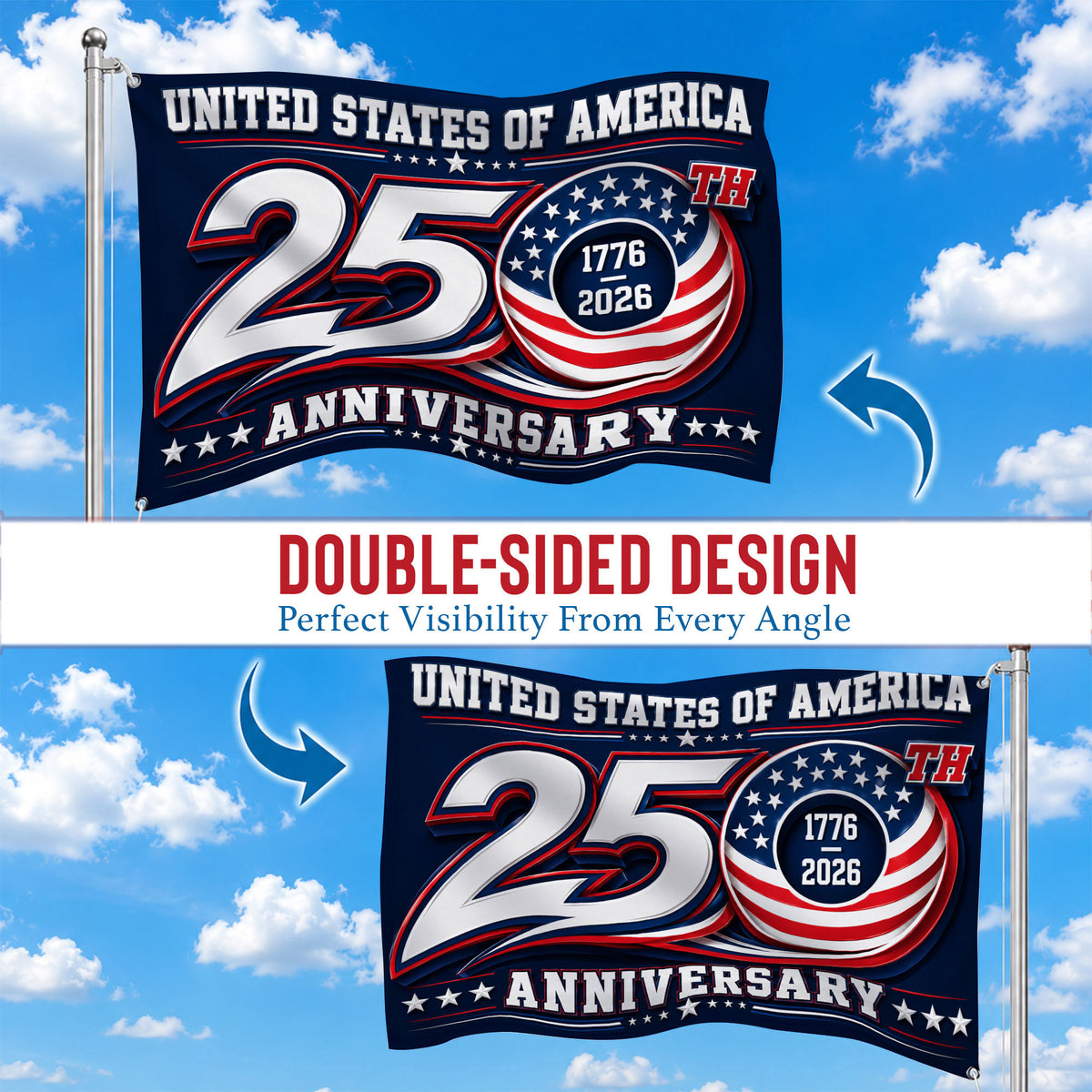 1776 2026 Premium Flag for America - 250th Anniversary Patriotic Grommet Flag - 4th of July Decorations Double Sided