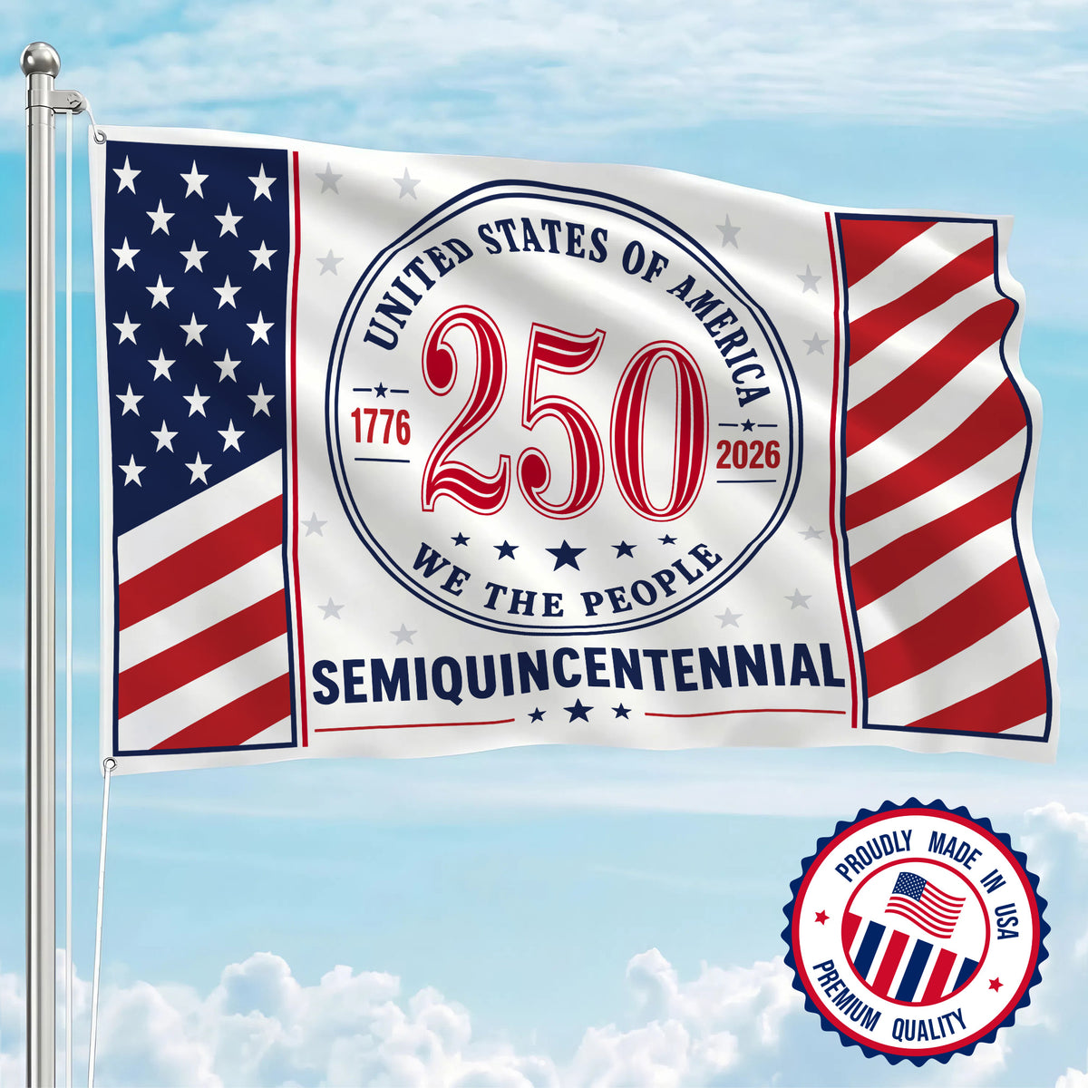 We The People United States Semiquincentennial Premium Flag - 250th Anniversary Grommet Flag - 4th of July Decorations Double Sided