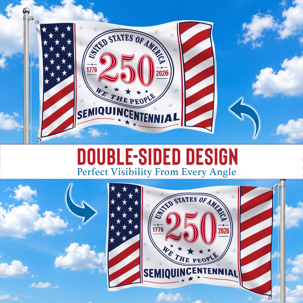 We The People United States Semiquincentennial Premium Flag - 250th Anniversary Grommet Flag - 4th of July Decorations Double Sided