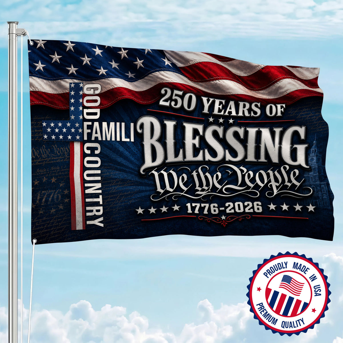 We The People 250 Blessing 1776 2026 Premium Flag - Patriotic Grommet Flag - 4th of July Decorations Double Sided