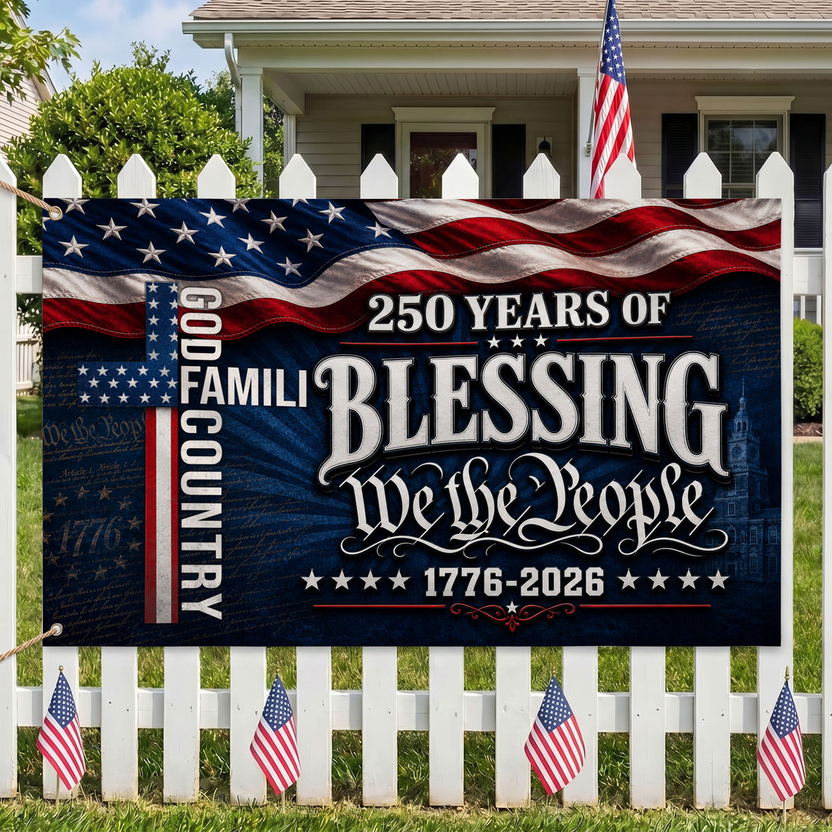We The People 250 Blessing 1776 2026 Premium Flag - Patriotic Grommet Flag - 4th of July Decorations Double Sided