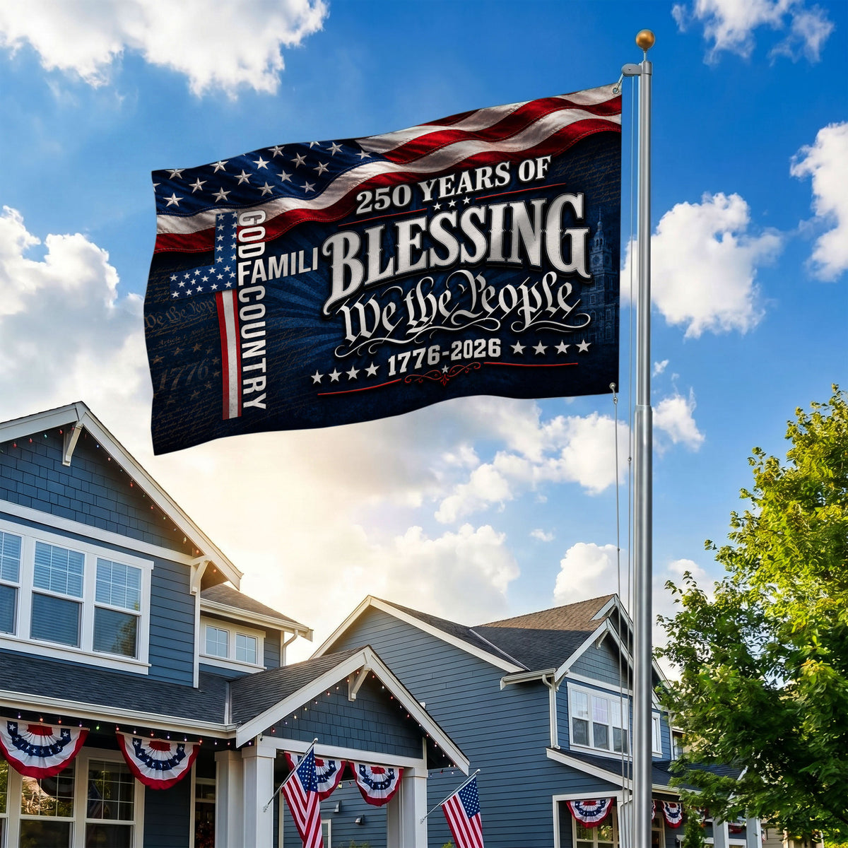 We The People 250 Blessing 1776 2026 Premium Flag - Patriotic Grommet Flag - 4th of July Decorations Double Sided