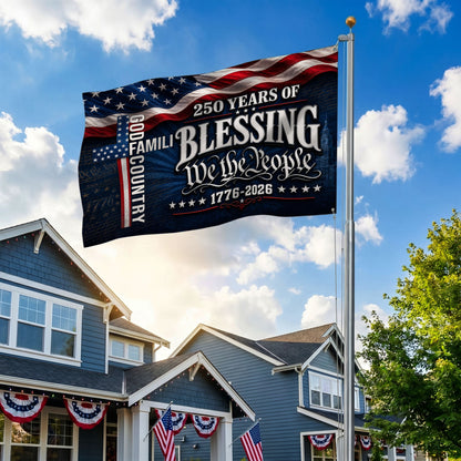 America 250th God Family Country Cross House Flag - Patriotic Outdoor Decor