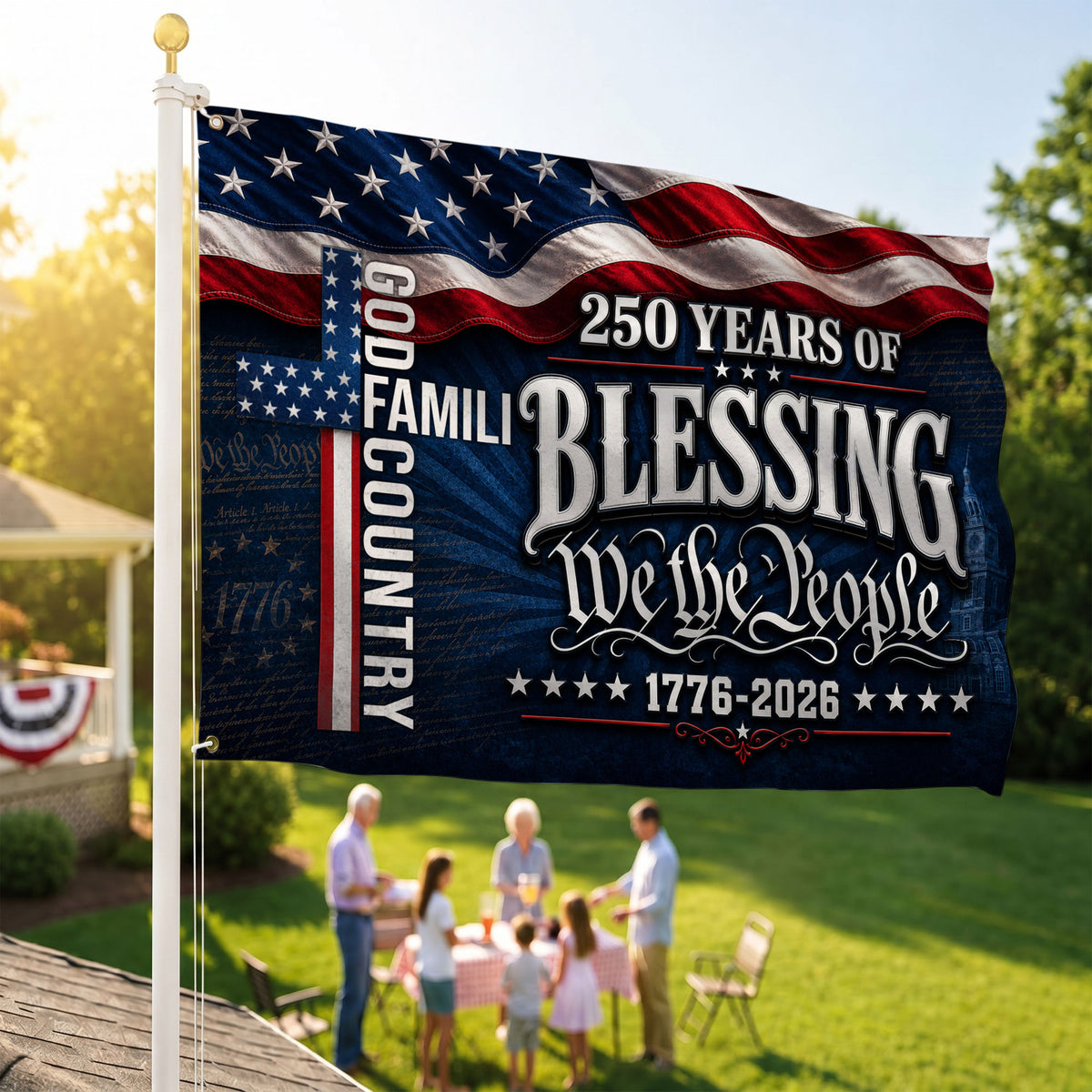 We The People 250 Blessing 1776 2026 Premium Flag - Patriotic Grommet Flag - 4th of July Decorations Double Sided