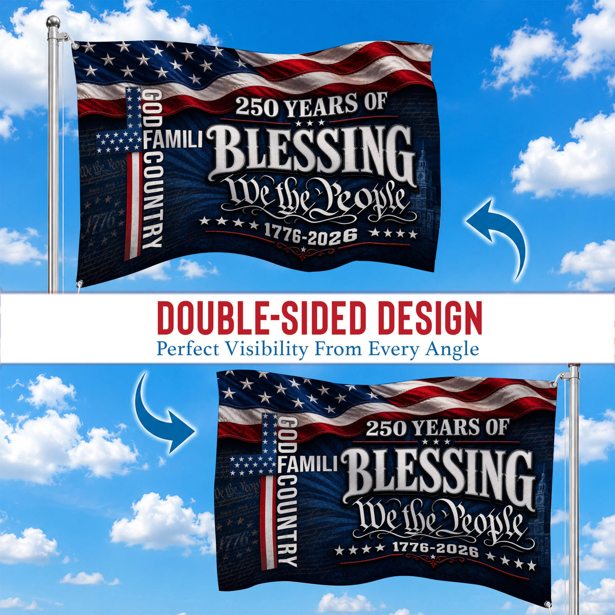We The People 250 Blessing 1776 2026 Premium Flag - Patriotic Grommet Flag - 4th of July Decorations Double Sided
